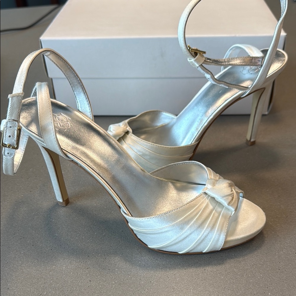 White Satin High-Heeled Sandals with Ankle Strap